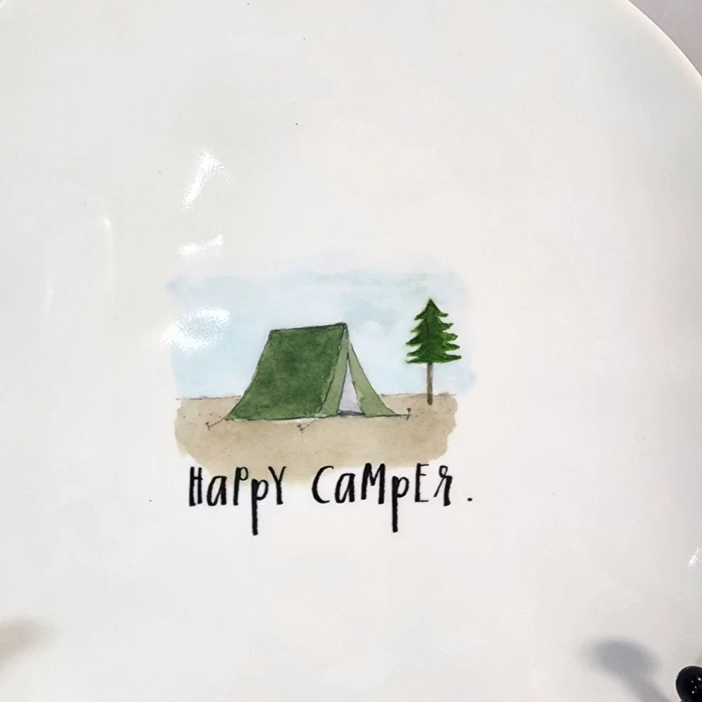 Rae Dunn Artisan Collection By Magenta 22 HAPPY CAMPER 8 INCH PLATE